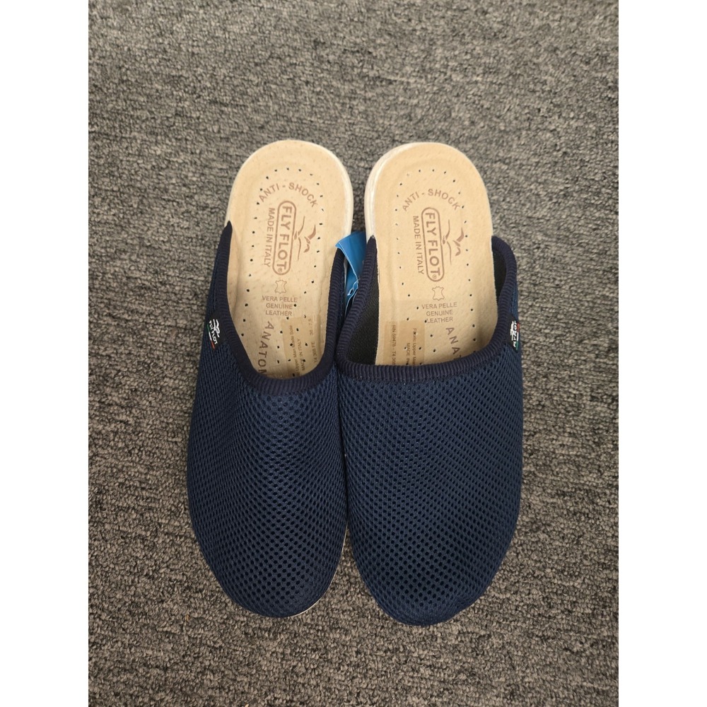 fly flot mules blue mesh clogs leather anti-shock atomic slip on sz 7.5